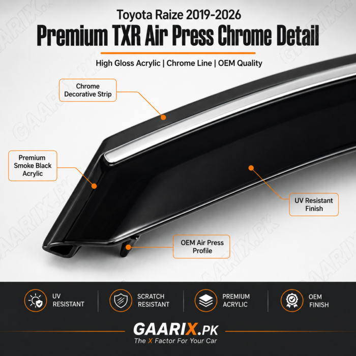 Toyota Raize 2019–2026 TXR Air Press Chrome Door Visors – GAARIX.PK