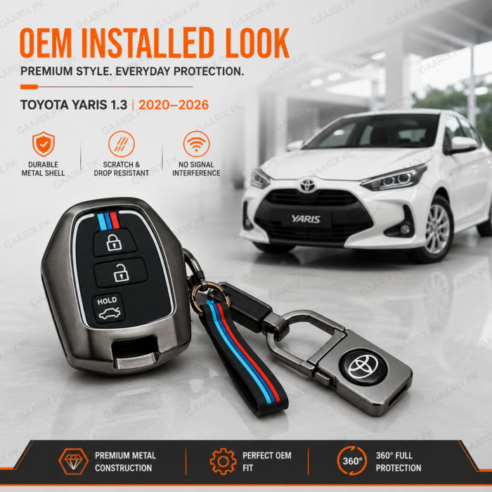 toyota-yaris-1-3-metal-key-cover-oem-installed-look Toyota Yaris 2020–2026 1.3 premium metal key cover with accessories