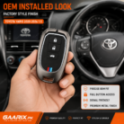 Toyota Yaris 2020–2026 1.5 premium metal smart key cover with zinc alloy shell, silicone inner case, hook, screwdriver and accessories.