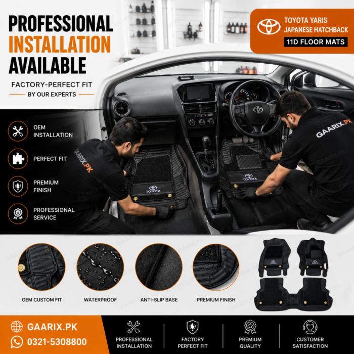 Toyota Yaris Japanese Hatchback Premium 11D Waterproof Custom Fit Luxury Leather Floor Mats Black OEM Style