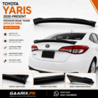 Toyota Yaris 2020–Present Premium ABS OEM Style Gloss Black Rear Trunk Spoiler Wing Installed on White Toyota Yaris