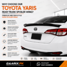 Toyota Yaris 2020–Present Premium ABS OEM Style Gloss Black Rear Trunk Spoiler Wing Installed on White Toyota Yaris