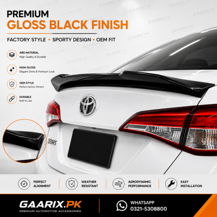 toyota-yaris-rear-spoiler-gloss-black-finish Toyota Yaris 2020–Present Premium ABS OEM Style Gloss Black Rear Trunk Spoiler Wing Installed on White Toyota Yaris