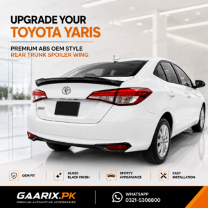 Toyota Yaris 2020–Present Premium ABS OEM Style Gloss Black Rear Trunk Spoiler Wing Installed on White Toyota Yaris