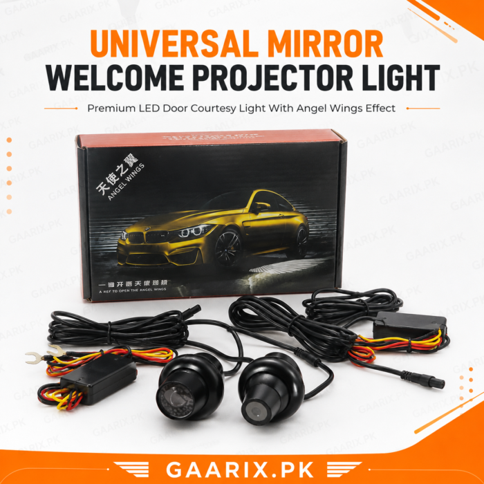 universal-mirror-welcome-projector-light-hero Universal Mirror Welcome Projector Light with Angel Wings LED Projection Kit – Waterproof DC 12V Car Courtesy Lights | GAARIX.PK