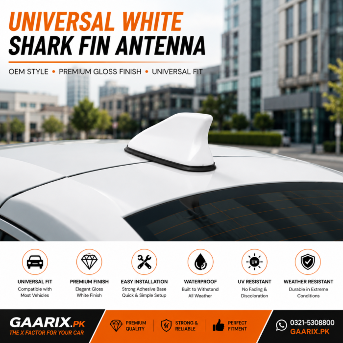 universal-white-car-shark-fin-antenna-decoration-oem-style Universal White Car Shark Fin Antenna Decoration – Premium Gloss White Universal Roof Antenna Cover