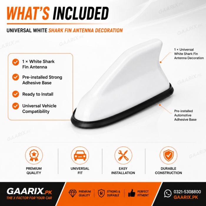 universal-white-car-shark-fin-antenna-decoration-package Universal White Car Shark Fin Antenna Decoration – Premium Gloss White Universal Roof Antenna Cover