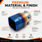 Universal Burnt Blue Exhaust Tip – Premium Stainless Steel Clamp-On Muffler Tip | Square Design
