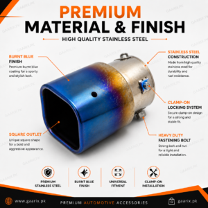Burnt-Blue-Exhaust-Tip-Square-Premium-Features Universal Burnt Blue Exhaust Tip – Premium Stainless Steel Clamp-On Muffler Tip | Square Design