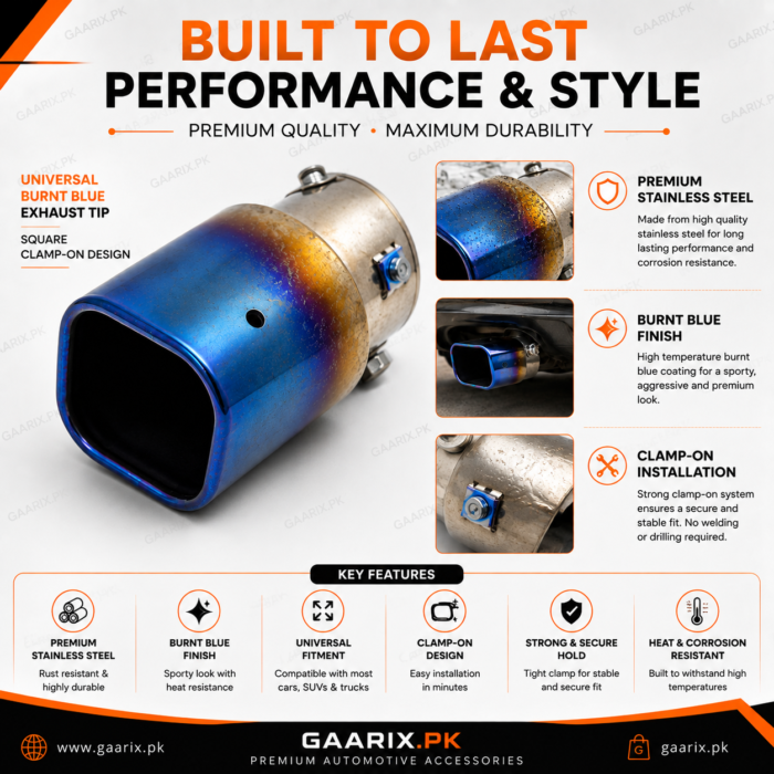 Burnt-Blue-Exhaust-Tip-Universal-Performance Universal Burnt Blue Exhaust Tip – Premium Stainless Steel Clamp-On Muffler Tip | Square Design