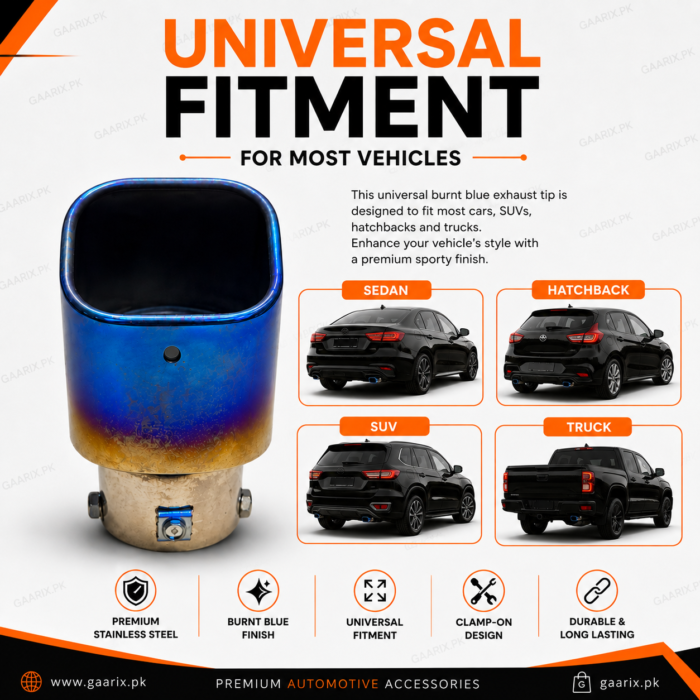 Burnt-Blue-Exhaust-Tip-Universal-oem-fit Universal Burnt Blue Exhaust Tip – Premium Stainless Steel Clamp-On Muffler Tip | Square Design