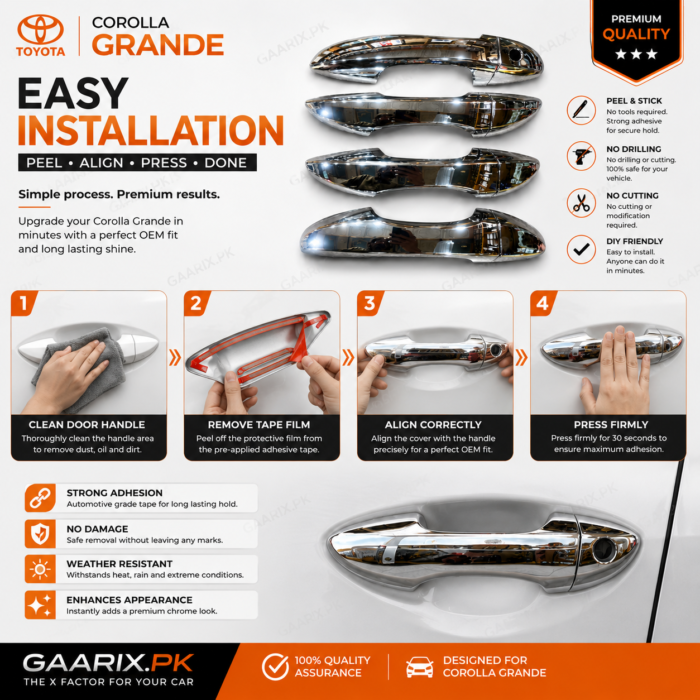 Toyota Corolla Grande Premium ABS Chrome Door Handle Cover Installation Toyota Corolla Grande Premium ABS Chrome Door Handle Cover OEM Fit