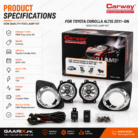 Carway Toyota Corolla Altis 2011-On OEM Fog Lamp Kit with Chrome Bezels H11 12V 55W