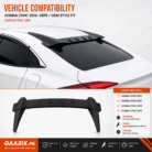 Honda Civic 2016–2019 Rear Roof Window Visor installed above the rear windshield with long roof-side support wings, unpainted ABS OEM style roof spoiler, ready to paint.