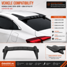 Honda Civic 2016–2019 Rear Roof Window Visor installed above the rear windshield with long roof-side support wings, unpainted ABS OEM style roof spoiler, ready to paint.
