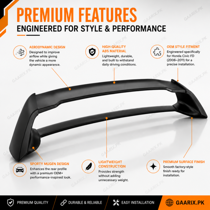 honda-civic-fd-2006-2011-mugen-style-rear-spoiler-premium-abs-oem-fit-features Honda Civic FD 2006-2011 Mugen Style Rear Spoiler Premium ABS OEM Fit