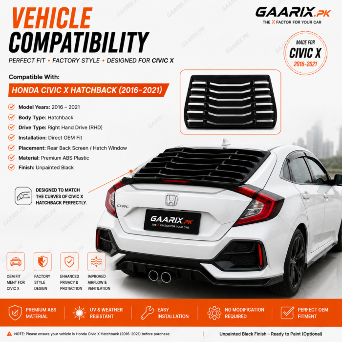 honda-civic-x-back-screen-hood-rear-window-louver-2016-2021 Honda Civic X Hatchback 2016–2021 Premium ABS Rear Window Louver Back Screen Hood OEM Style