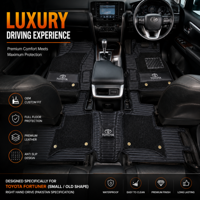 Toyota Fortuner Premium 11D Floor Mats - Waterproof Custom Fit Leather Car Floor Mats with Full Floor Coverage