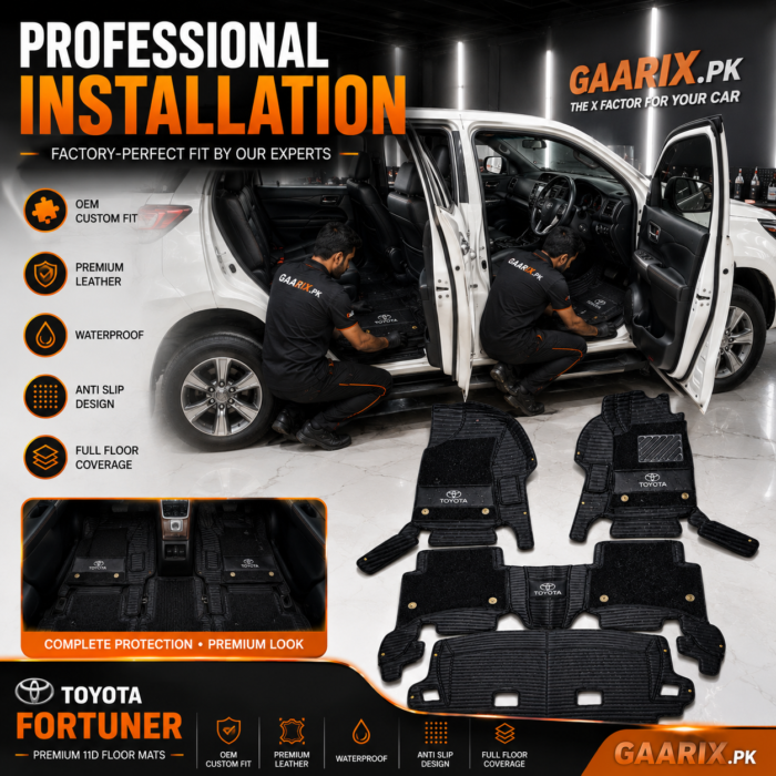 Toyota Fortuner Premium 11D Floor Mats - Waterproof Custom Fit Leather Car Floor Mats with Full Floor Coverage