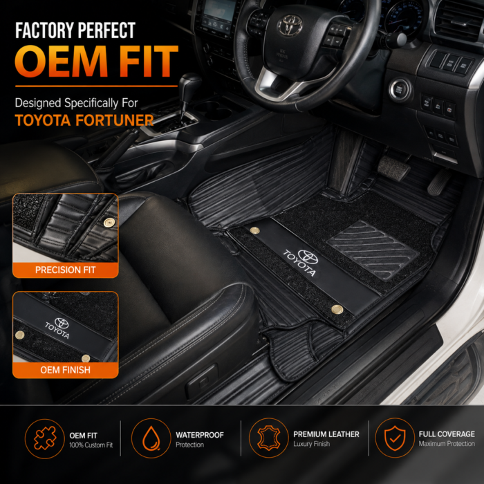 Toyota Fortuner Premium 11D Floor Mats - Waterproof Custom Fit Leather Car Floor Mats with Full Floor Coverage