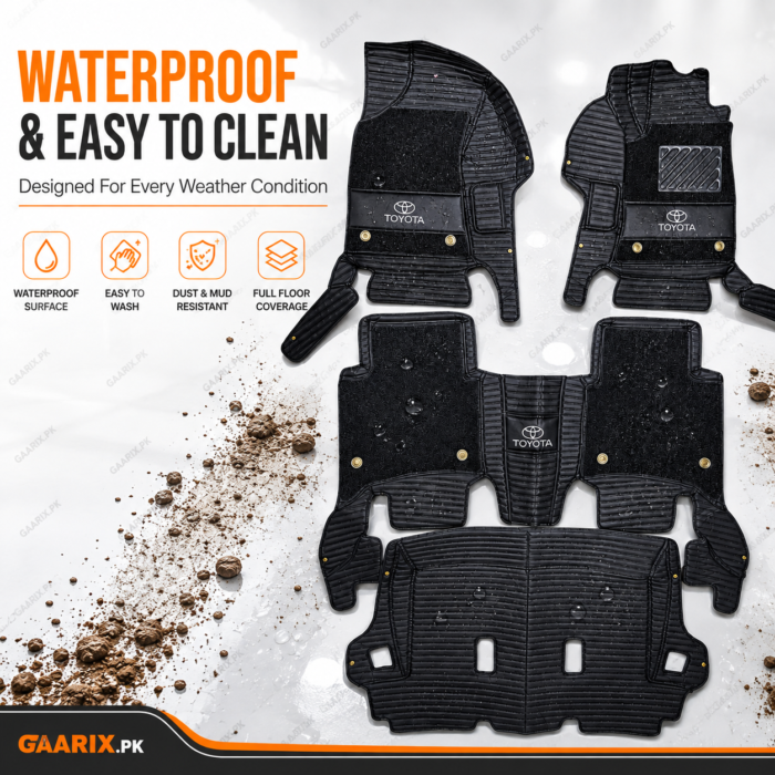 Toyota Fortuner Premium 11D Floor Mats - Waterproof Custom Fit Leather Car Floor Mats with Full Floor Coverage