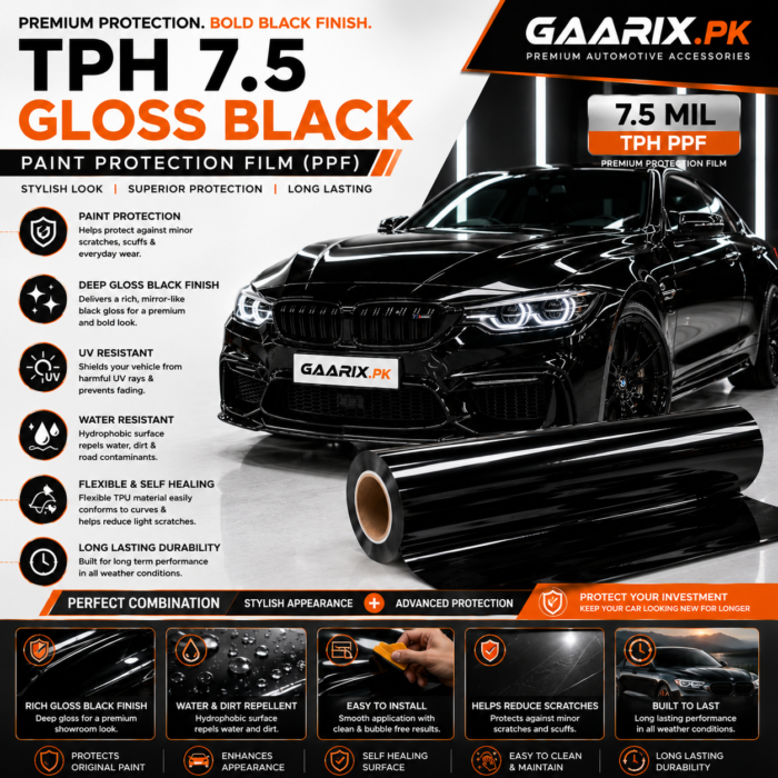 tph-7-5-gloss-black-paint-protection-film-installation TPH 7.5 Gloss Black Paint Protection Film for Cars