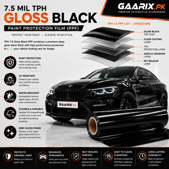 tph-7-5-gloss-black-paint-protection-film-shine TPH 7.5 Gloss Black Paint Protection Film for Cars