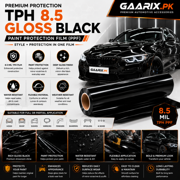 tph-8-5-gloss-black-ppf-pakistan-features TPH 8.5 Gloss Black Paint Protection Film PPF for Cars in Pakistan